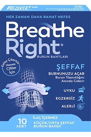 Breathe Right Şeffaf Burun Bandı 10'lu x 6 Paket