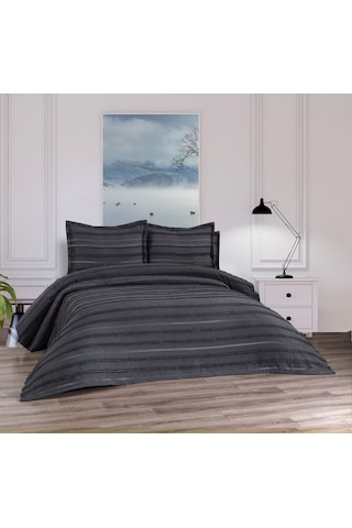 Şam 3 Parça Çift Kişilik Yatak Örtüsü Antrasit