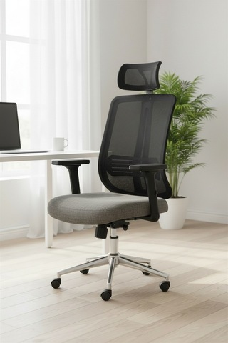 Upstyle Poyraz Başlıklı Fileli Ergonomik Çalışma Koltuğu Siyah Krom Koltuk 66 125 65 Cm
