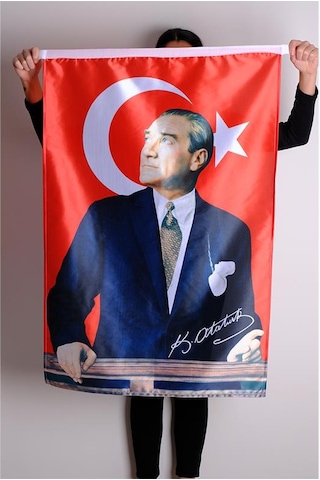 Atatürk Baskılı Türk Bayrağı Raşel Kumaş Dijital Baskı 70x105 cm