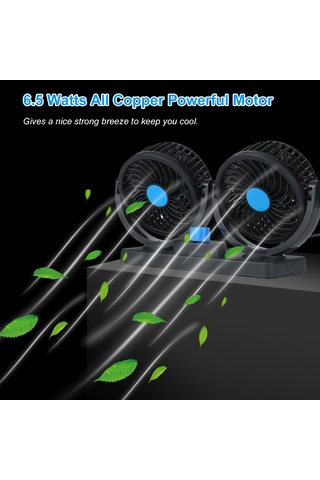 Springsun 12v Çift Başlı Usb Fan - 360 Döner, 6.5w Güçlü Hava Akışı, 2 Hız, 1m Usb Kablolu - Araç/ofis/yatak