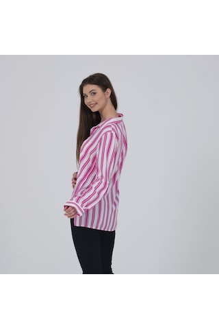 Collezione Pembe Çizgili Beyaz Gömlek Beyaz - Pembe