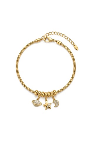 Kadın Gold Cosmo Shine Zirkon Taşlı Satürn Ay Yıldız Charm Bileklik Altın