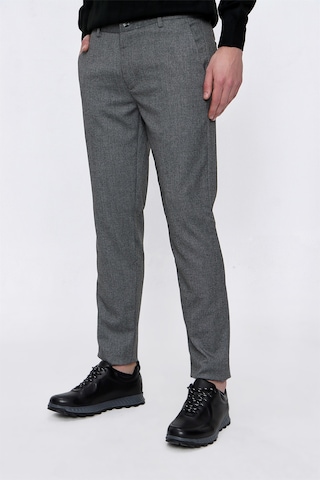 MORVEN  Erkek Gri Poliviskon Desenli Slim Fit Pantolon