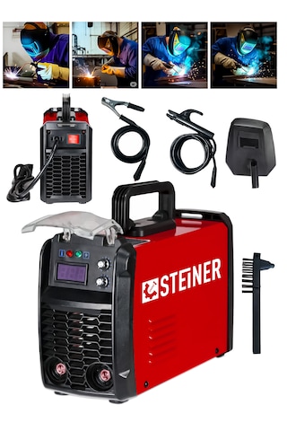 Steiner 250 Amper İnverter Mega Stick Çift Kartlı Hava Soğutmalı Dijital Göstergeli Çanta Kaynak Makinesi Kırmızı