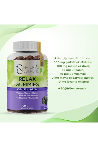 Natures Supreme Relax Gummies 60 Çiğnenebilir Form Böğürtlen