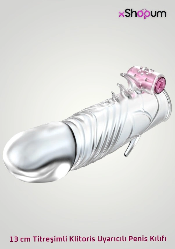 xShopum 13 Cm Titreşimli Klitoris Uyarıcılı Penis Kılıfı