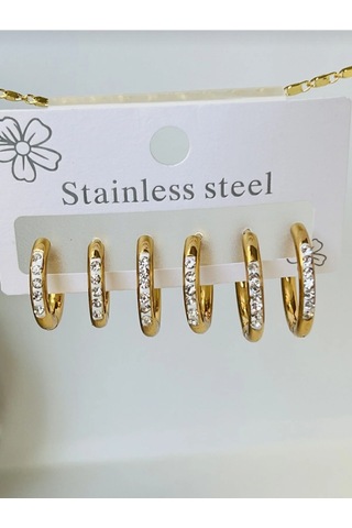 Gold Renk Zirkon Taşlı 6'lı Set Küpe Altın