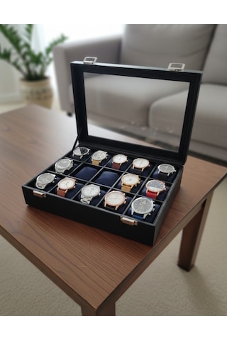 15 Li Camlı Saat Organizer