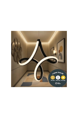 Vortex Design Siyah Modern 3 Renk Ledli Mutfak Sarkıt Avize - Sarı Beyaz Gün Işığı