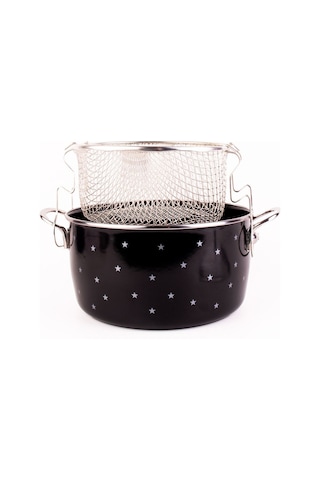 Star Emaye Yıldız Desenli Fritöz/kızartma Tenceresi 24cm-4litre Siyah