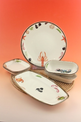 Retro Balık 2 Kişilik 7 Parça Balık & Meze Takımı Beyaz