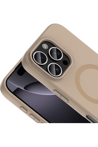 Maks Technology iPhone Uyumlu 16 Pro Kılıf M-safe Şarj Özellikli Mkst Aris Silikon Kapak - Krem