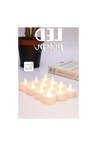 12 Adet Mini Dumansız Pilli Dekoratif Led Mum, Beyaz 10c