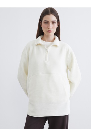 Lcw Modest Beyaz Dik Yaka Oversize Kadın Polar Sweatshirt