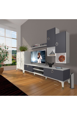 Decoraktiv Eko 6da Mdf Dvd Gold Tv Ünitesi Tv Sehpası Beyaz - Antrasit