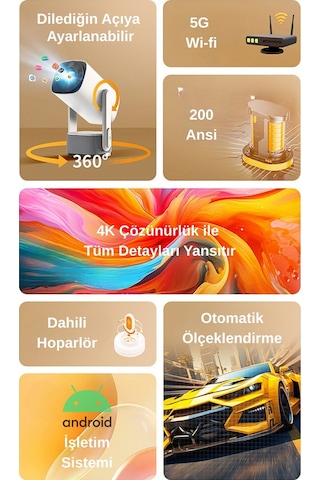 Wearfitpro K2 Powerbank Şarjlı 4k Çözünürlük Android Projeksyion Cihazı 5g Wifi Destekli Full Hd Projektör