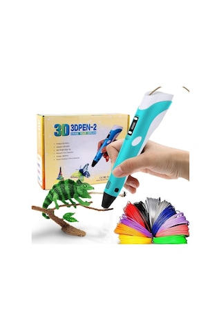 Mavi Renk 3D Pen Kalem Yazıcı ve 150 M Pla Filament 25 Renk x 6 M