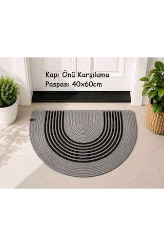 Üt Hasır D Paspas, Kapı Önü Karşılama 40x60 -gri Siyah Çizgili Gri - Siyah
