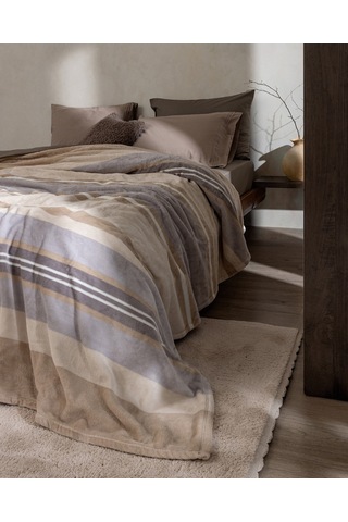 Mozel Çift Kişilik Welsoft Baskılı Battaniye - Bej/gri 8684427292341 Çok Renkli