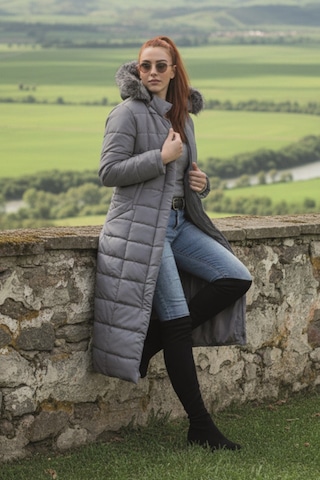 Günlük Kışlık Tam Boy Şişme Kadın Tesettür Mont Gri