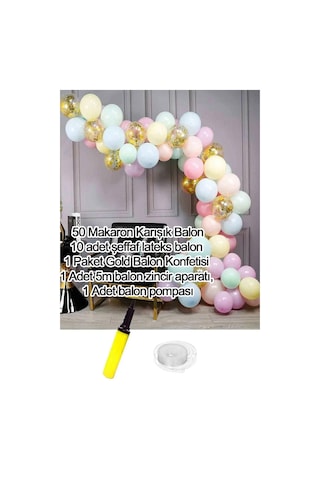 Makaron Ve Altın Konfetili Şeffaf Doğum Günü Balon Zincir Seti 63