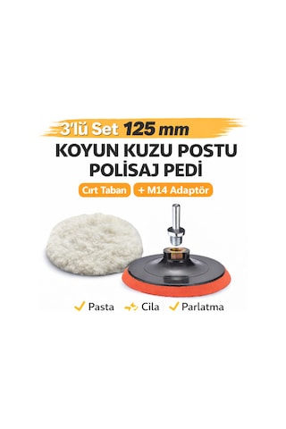 Senbang 3 Lü Set 125 Mm Koyun Kuzu Postu Pedi + Cırt Taban + M14 Adaptör Pasta Cila Polisaj Seti