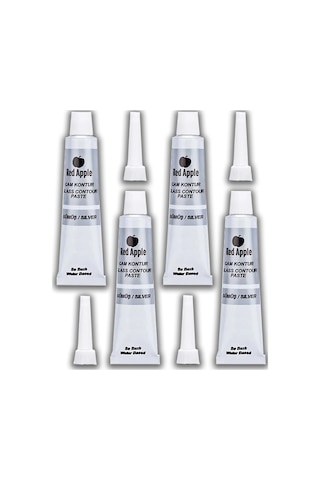 Gümüş Gri Kontür Boyası 20 Ml 4 Adet Red Apple Cam Vitray Boyası Kontur Boyası Ana Hatları Çizme Sanatsal Hobi