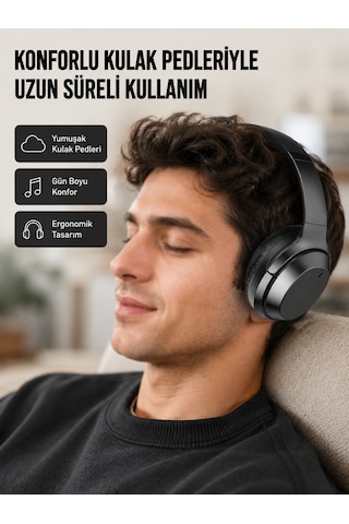 Kablosuz Bluetooth Kulaklık 5.0 18 Saat Kullanım Dinamik Sürücü Siyah Yeni Nesil - Bayi Depom