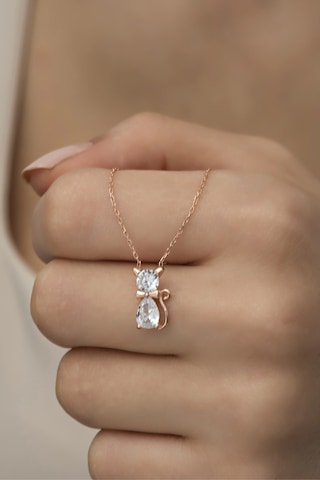 Nereze 925 Ayar Gümüş Beyaz Zirkon Taşlı Kedi Kolye