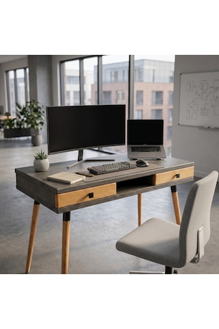 Mobenta Modest Desk: Masif Çalışma & Laptop Masası 2 Çekmece 1 Bölme - 120x60 An-tk Antrasit-ahşap