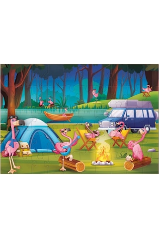Star Puzzle 2x50 Parça Çocuk Puzzle - Flamingo Partisi 1 Adet