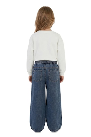 Erdem Kıds Kız Çocuk Bayramlık Günlük - Casual Geniş-bol Paça Palazzo Kot Pantolon-sweatshirt İkili Takım Beyaz - Mavi