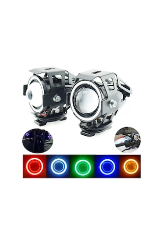 Motosiklet Sis Farı Seti 2 Li U7 7 Renk Modlu, Mercekli, Sis Lambası Seti