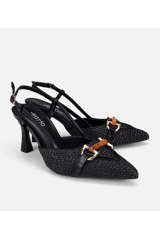 Hotiç Kadın Siyah Hasır Detaylı Tokalı Kısa Topuklu Stiletto 01ayh320810a100 01ayh320810a100