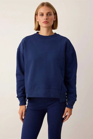 Benerly Kadın Bisiklet Yaka Düşük Kol %100 Pamuk Sweatshirt Fonksiyonel D Lacivert