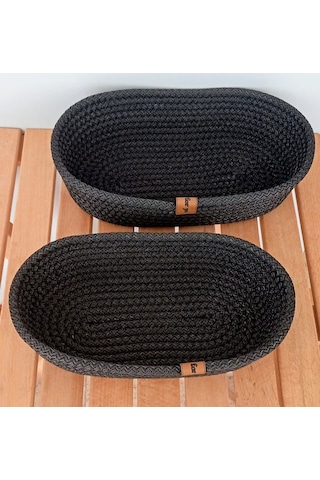 2'li Ev Banyo Oval Hasır Sepet Antrasit Jüt Kordon İp Örme Dikiş Çok Amaçlı Havlu Düzenleyici Organizer Antrasit