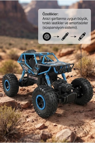 Racing Crew Rock Crawler 1:16 Ölçek 4wd Uzaktan Kumandalı Arazi Aracı - 2.4 Ghz Oyuncak Araba Mavi