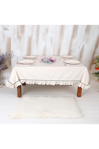 Dnc Home Tekstil Ham Keten Özel Seri Fırfırlı Masa Örtüsü Krem