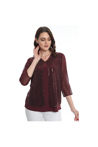 Ella Camelia Kadın Kolları Tül Detaylı Bluz 19E040 Bordo