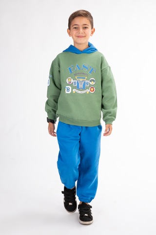Erkek Çocuk Baskılı Kapşonlu Eşofman Takımı Yeşil