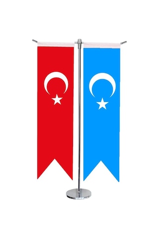 Masa Üstü Kırlangıç Doğu Türkistan + Türk Bayrağı + Krom T Direk