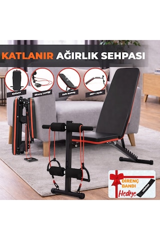 Ev Tipi Çok Fonksiyonlu Dambıl Bench Press Ve Mekik Sehpası Antrenman Aleti Direnç Lastiği Hediye