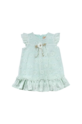 Güllü Çiçek Desenli Kız Bebek Elbise Yeşil Bipamuk 001