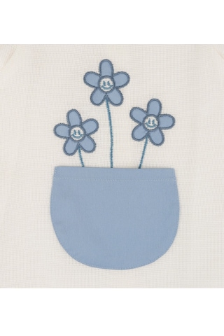 Papatya Detaylı Keten Elbise Ekru