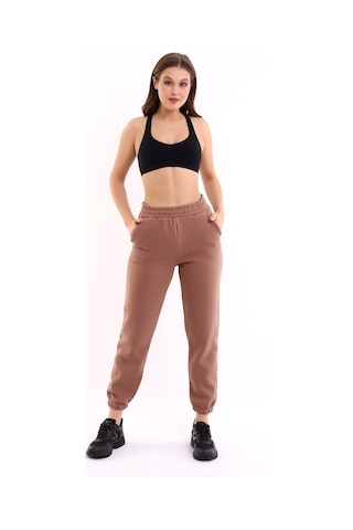Winmoda34 Kadın Üç İplik İçi Şardonlu Polarlı Eşofman Altı Jogger Rahat Kalıp Bej