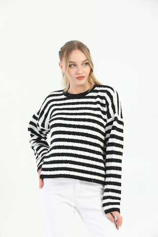 Youknitwear You Angora Çizgili Kazak Lacivert