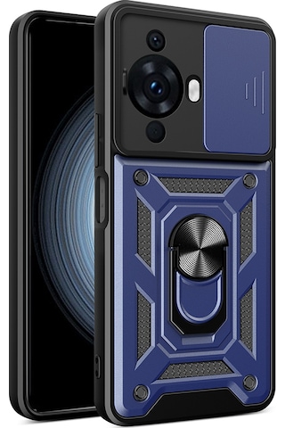 Huawei Nova 12s Uyumlu Kılıf Magnetik Standlı Kamera Korumalı Zore Sürgülü Vega Kapak-lacivert Lacivert