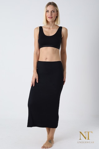 Nt Underwear Bambu Uzun Etek Astarı, Maxi Jupon Doğal Kumaş, Modern Kalıp. Siyah