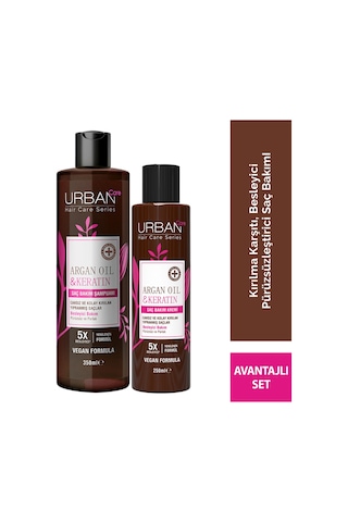 Argan Oil & Keratin Besleyici Ve Kırılma Karşıtı Saç Bakım Şampuan Sıvı Krem 2'li Set-uv Koruma
